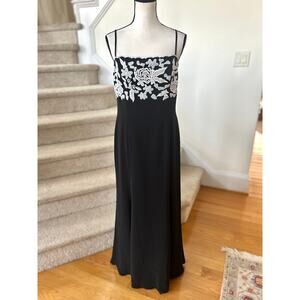 Vintage Y2K 90s Black & White Rose Floral Beaded Maxi Gown Whimsygoth Romantic